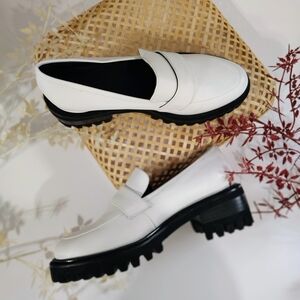 AEROSOLES White Penny Loafer with Black Lug Sole